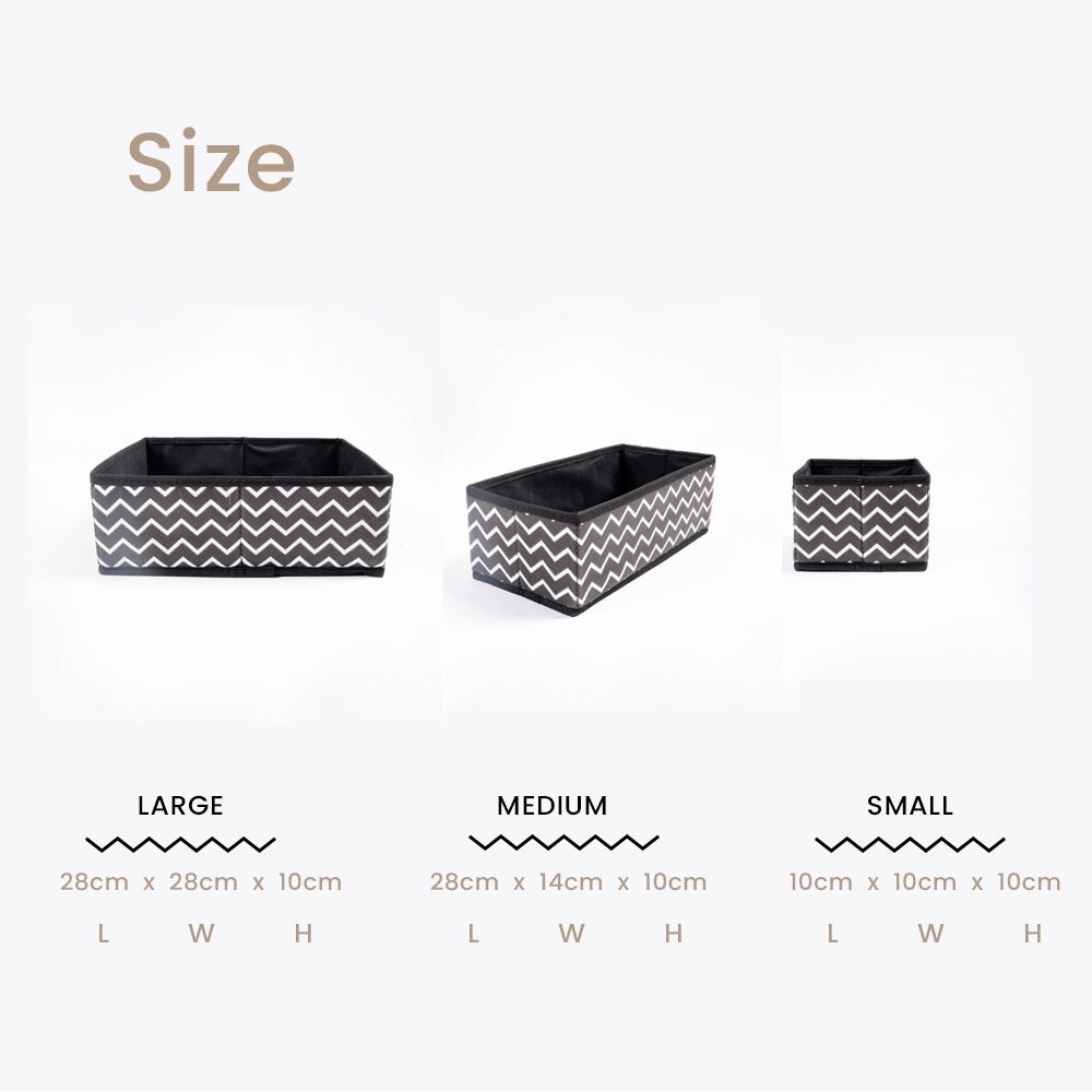 Black Zig Zag Pack of 6 Drawer Organizer Modern Sleek Storage