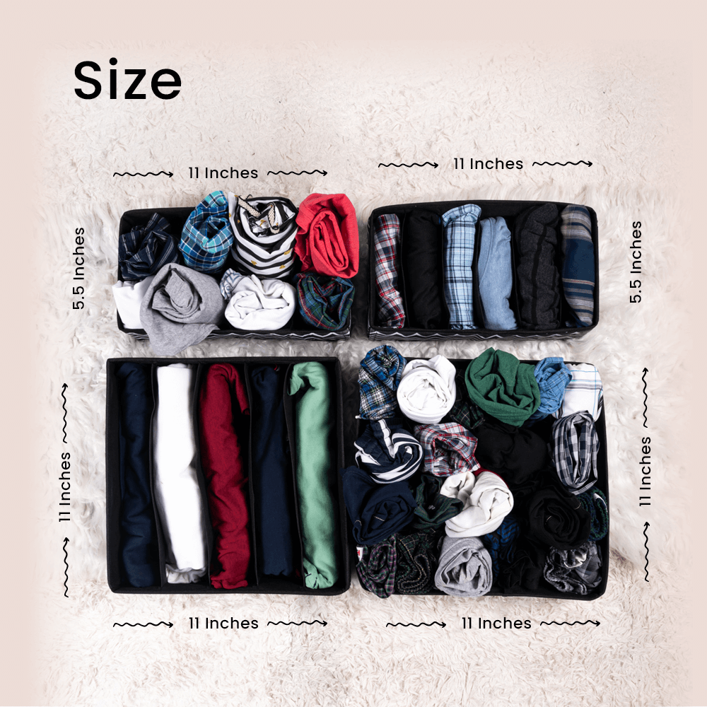 Black Zig Zag Pack of 4 Drawer Accessories Storage Organizer Set