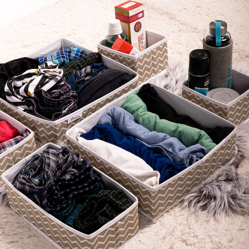Beige Zig Zag Pack of 6 Drawer Organizer Stylish Storage Solution