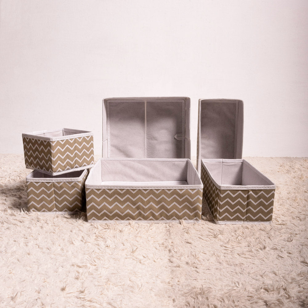Beige Zig Zag Pack of 6 Drawer Organizer Stylish Storage Solution