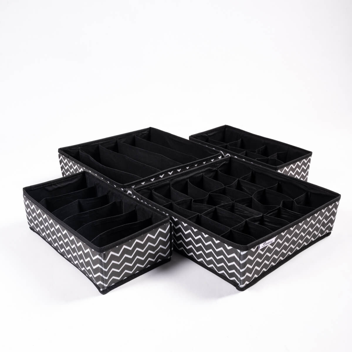 Black Zig Zag Pack of 4 Drawer Accessories Storage Organizer Set