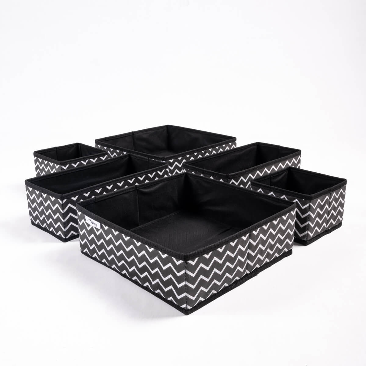 Black Zig Zag Pack of 6 Drawer Organizer Modern Sleek Storage