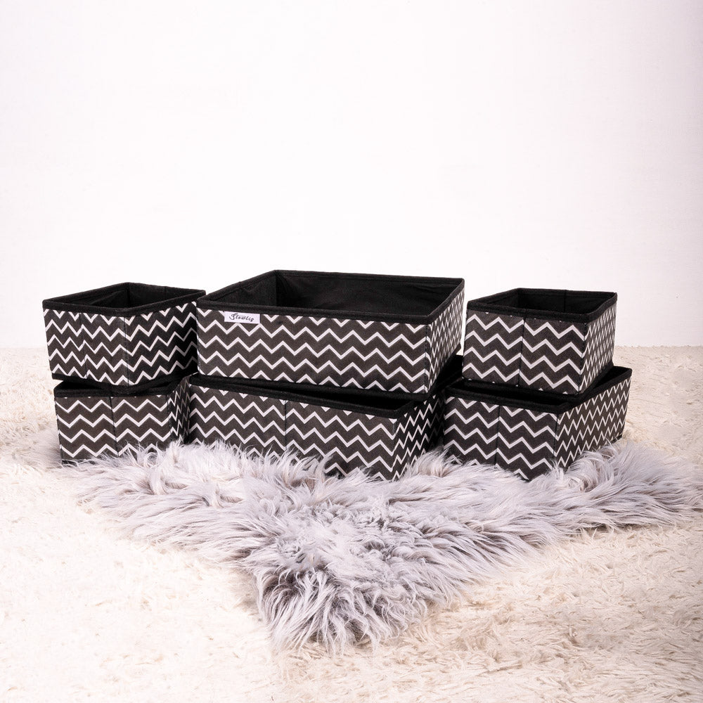 Black Zig Zag Pack of 6 Drawer Organizer Modern Sleek Storage