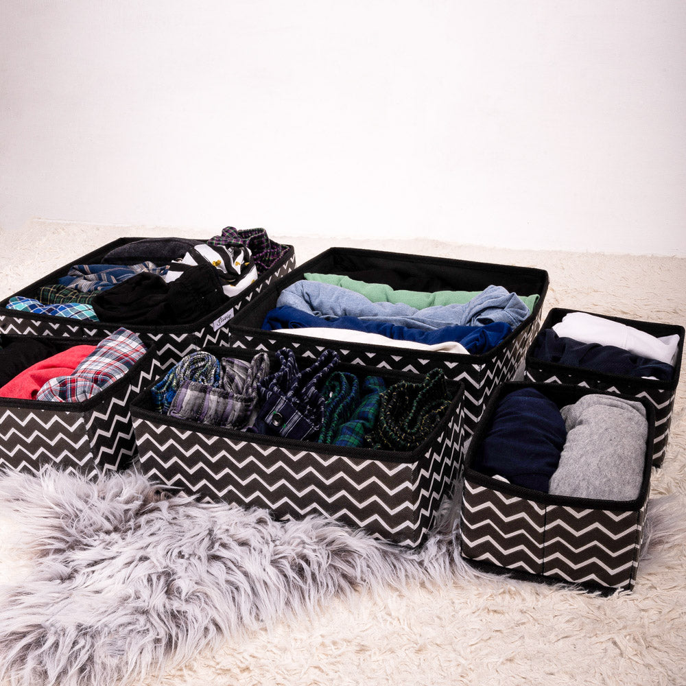Black Zig Zag Pack of 6 Drawer Organizer Modern Sleek Storage