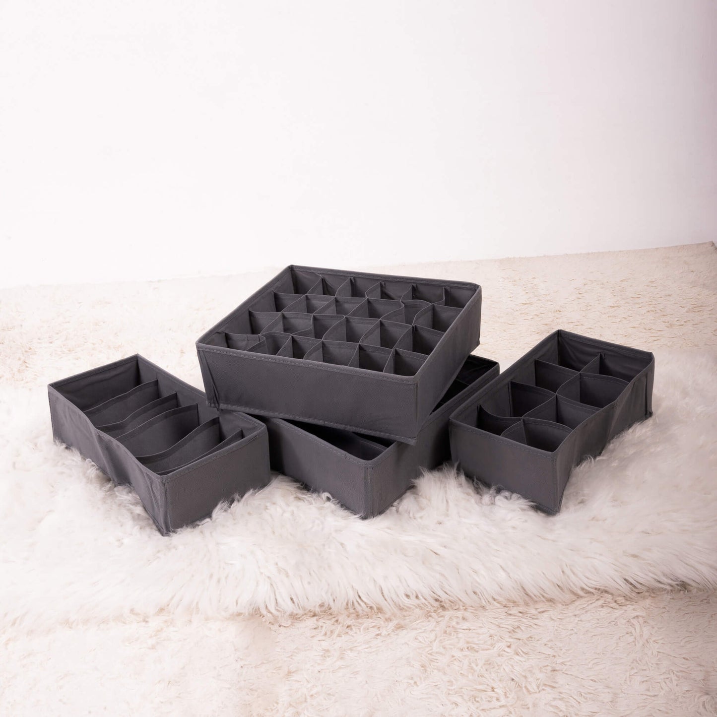 Charcoal Pack of 4 Drawer Storage Organizer Set for Accessories
