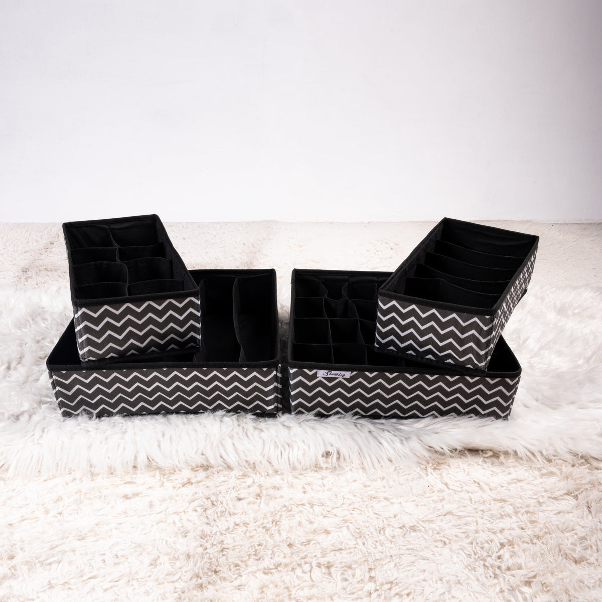 Black Zig Zag Pack of 4 Drawer Accessories Storage Organizer Set