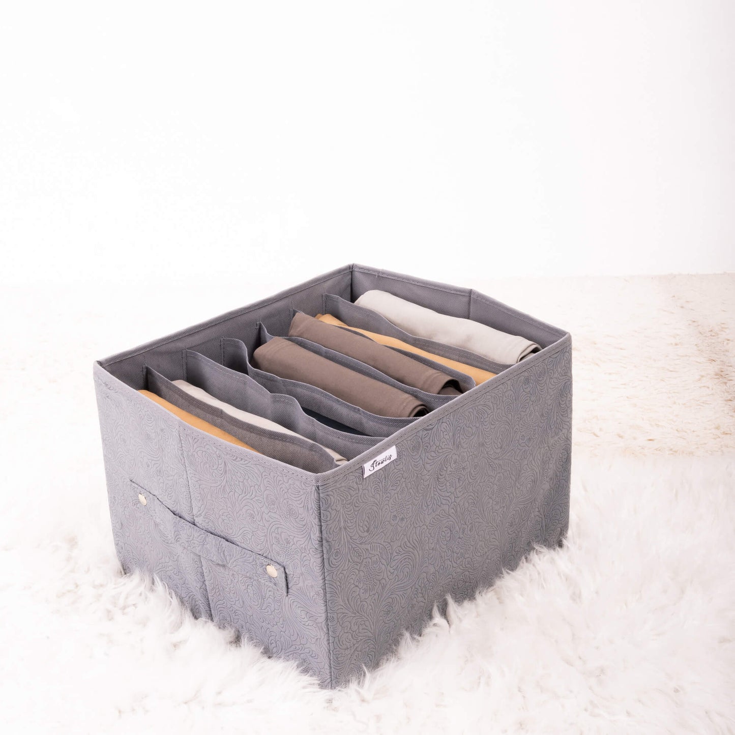 Floral Grey Jeans Organizer 7 Compartment Storage Box for Closet