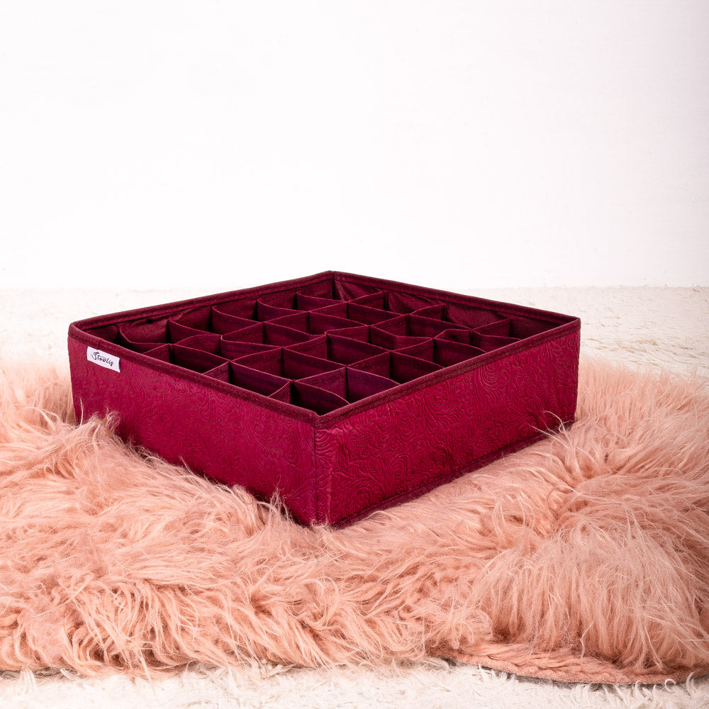 Maroon Floral Pack of 4 Drawer Storage Organizer Set for Accessories