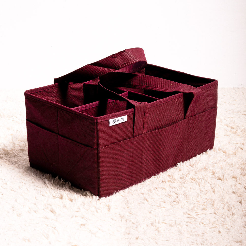 Maroon Plain Baby Diaper Caddy Set Organizer