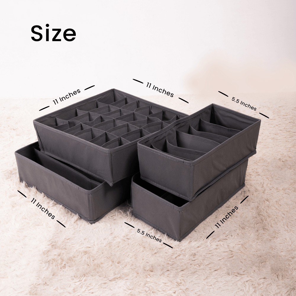 Charcoal Pack of 4 Drawer Storage Organizer Set for Accessories