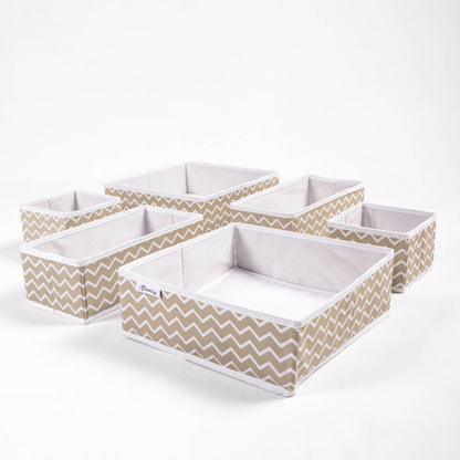 Beige Zig Zag Pack of 6 Drawer Organizer Stylish Storage Solution