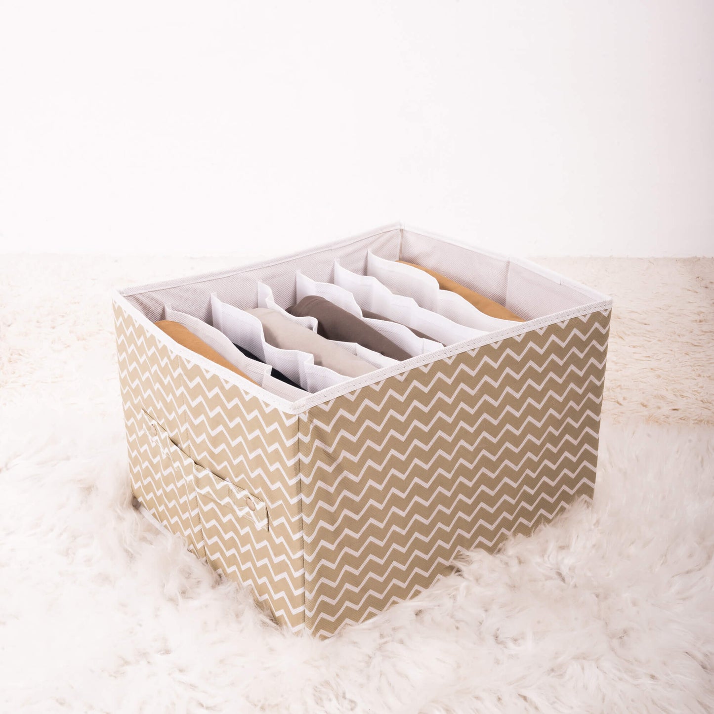 Beige Zig Zag Jeans Wardrobe Organizer Storage Box for Closet