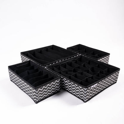 Black Zig Zag Pack of 4 Drawer Accessories Storage Organizer Set