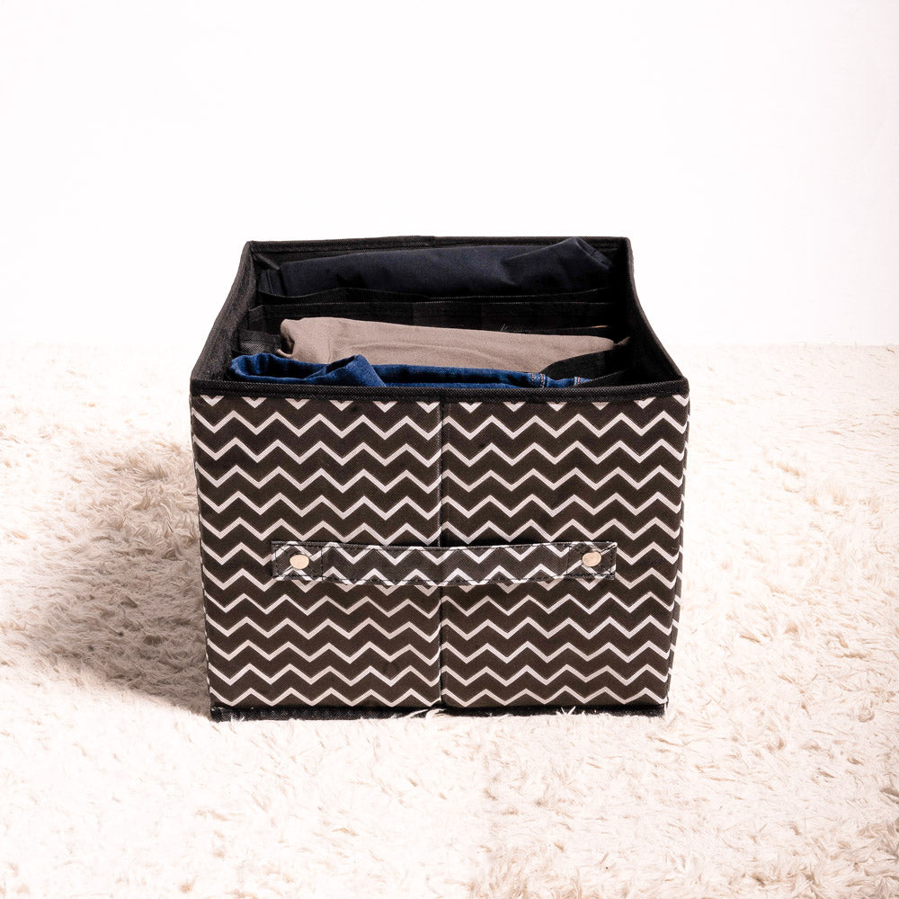 Black Zig Zag Multi-Compartment Jeans Storage Organizer for Closet