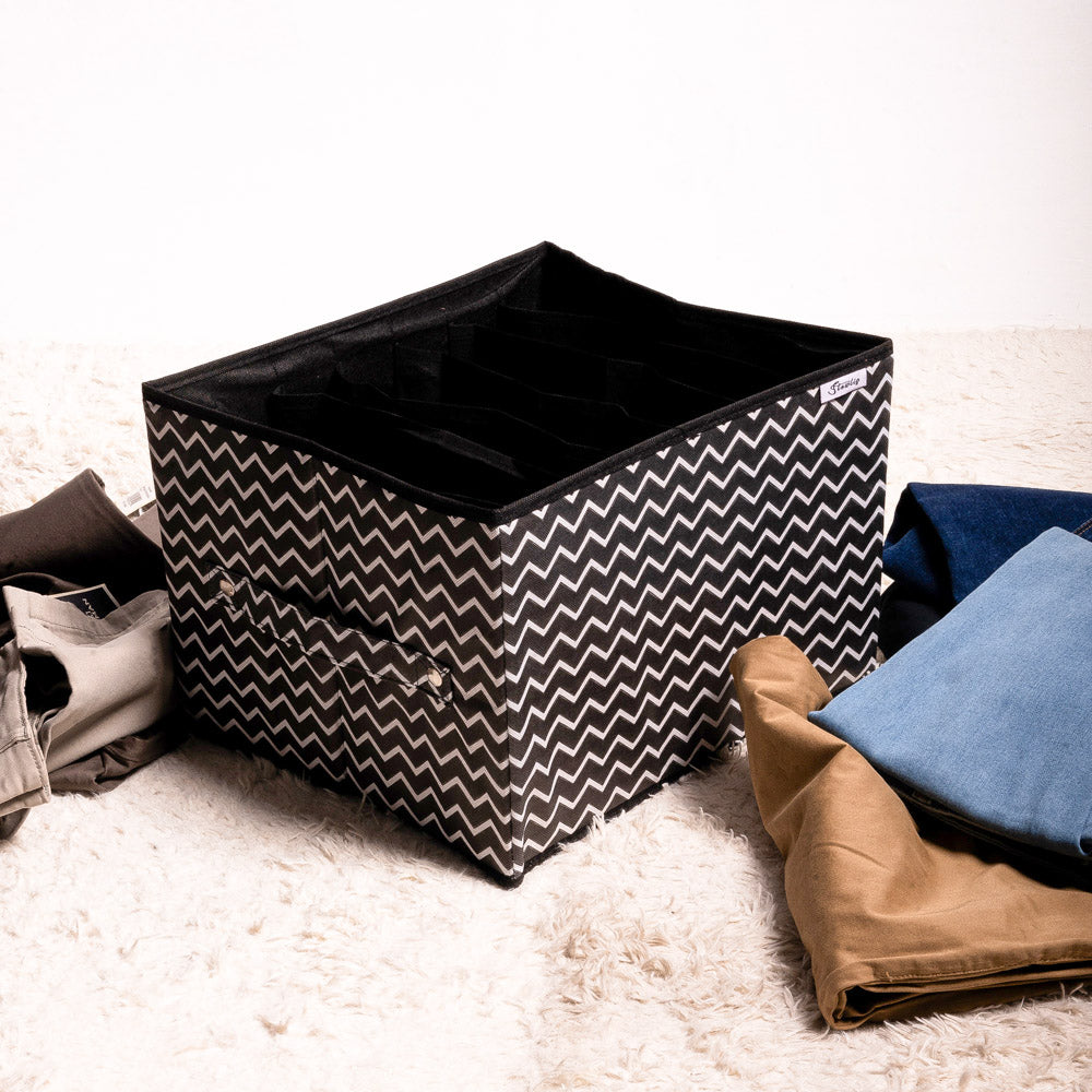 Black Zig Zag Multi-Compartment Jeans Storage Organizer for Closet