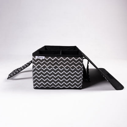 Black Zig Zag Baby Diaper Caddy Set Storage Organizer With Lid