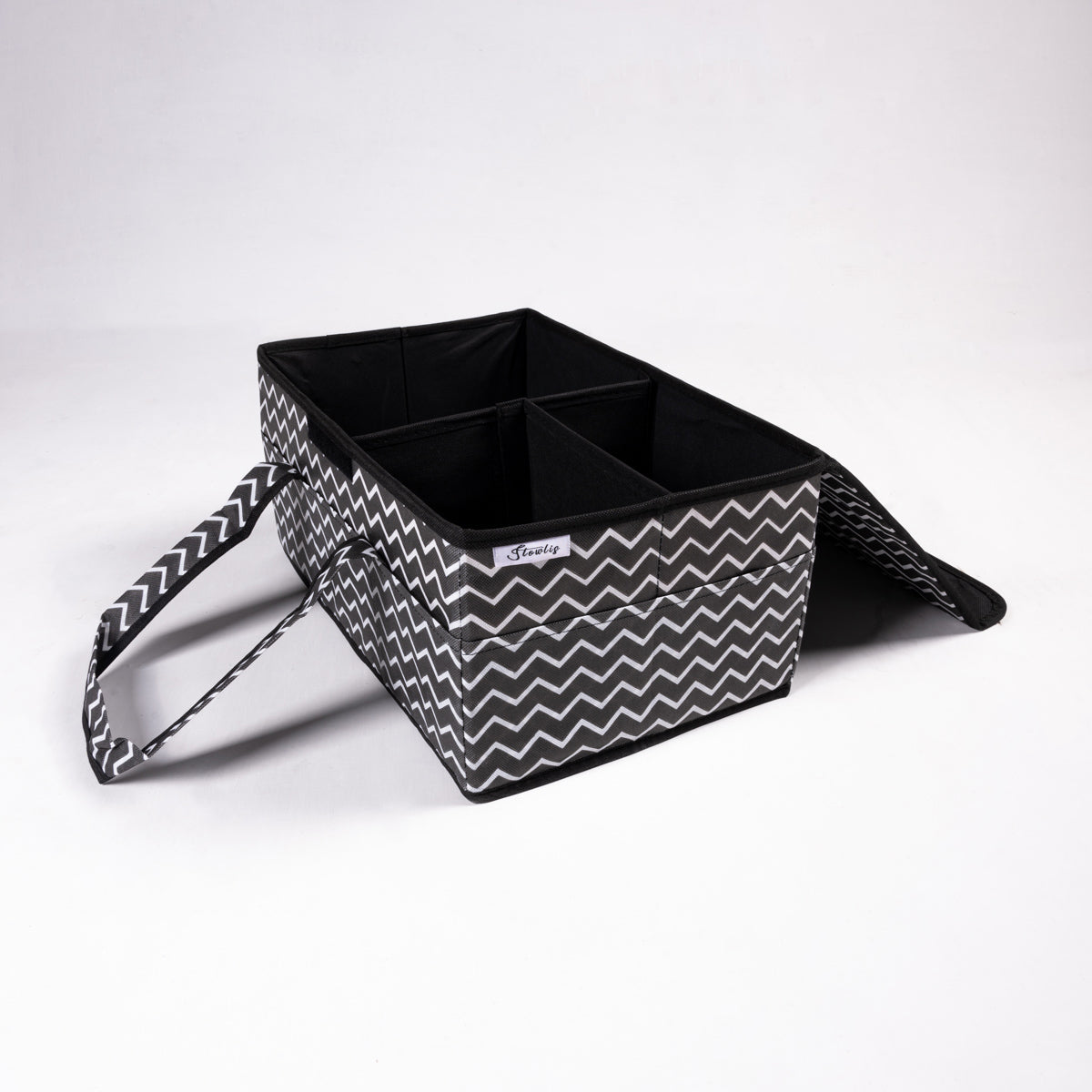 Black Zig Zag Baby Diaper Caddy Set Storage Organizer With Lid