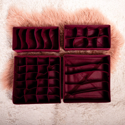 Maroon Floral Pack of 4 Drawer Storage Organizer Set for Accessories