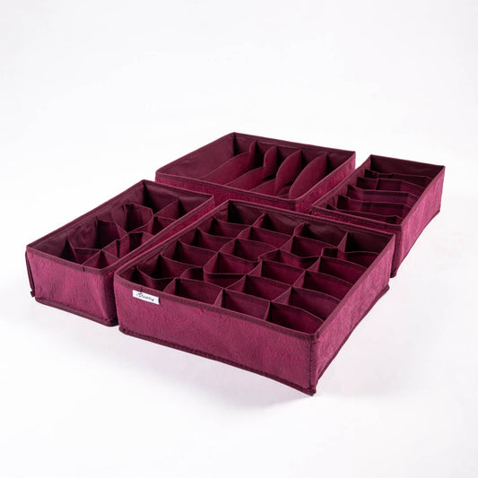 Maroon Floral Pack of 4 Drawer Storage Organizer Set for Accessories